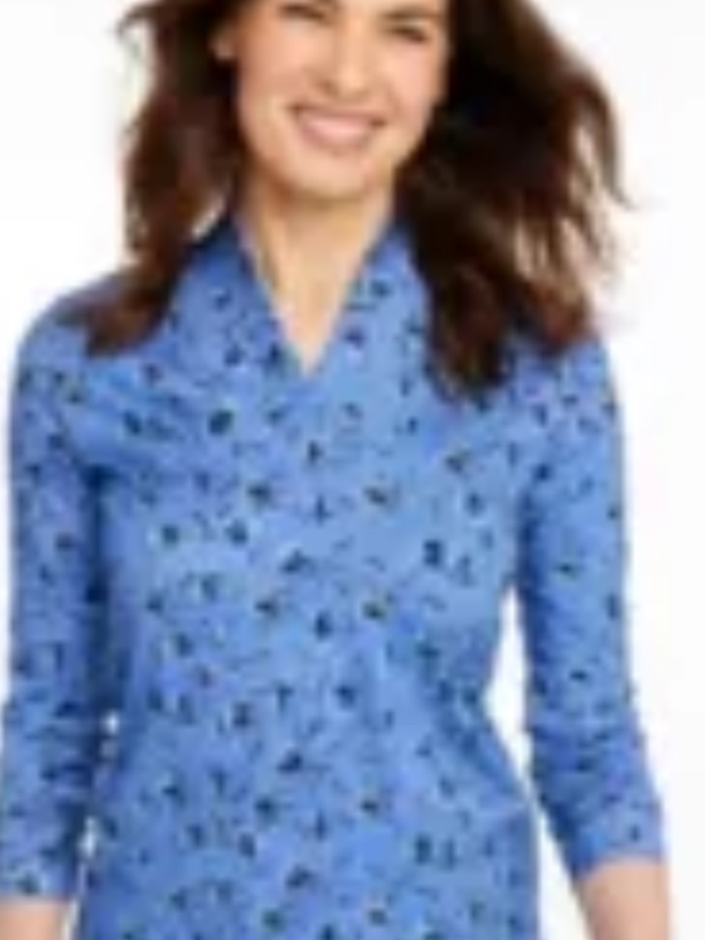 L.L. Bean Blue Floral Long Sleeve Supima Cotton Tee Sz Petite S